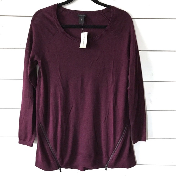 LOFT Sweaters - LOFT Burgundy Zippered Knit Sweater